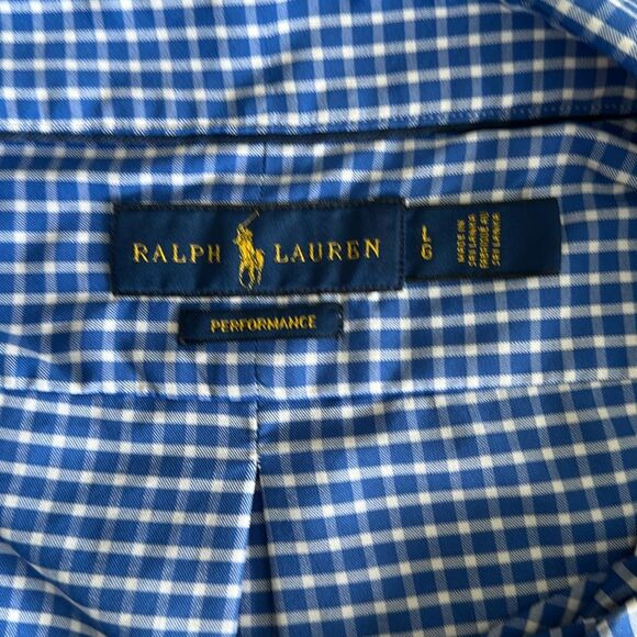 Ralph Lauren Men’s Slim Fit Performance Blue Micro Check Nylon Shirt Pony Size L - Picture 8 of 12